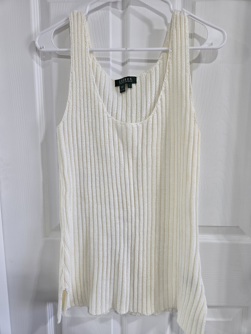 Lauren Ralph Lauren Ivory Ribbed Knit Tank Top